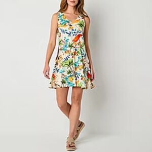 NEW WITH TAGS!  Tropical Print Midi Swing Dress Size L.